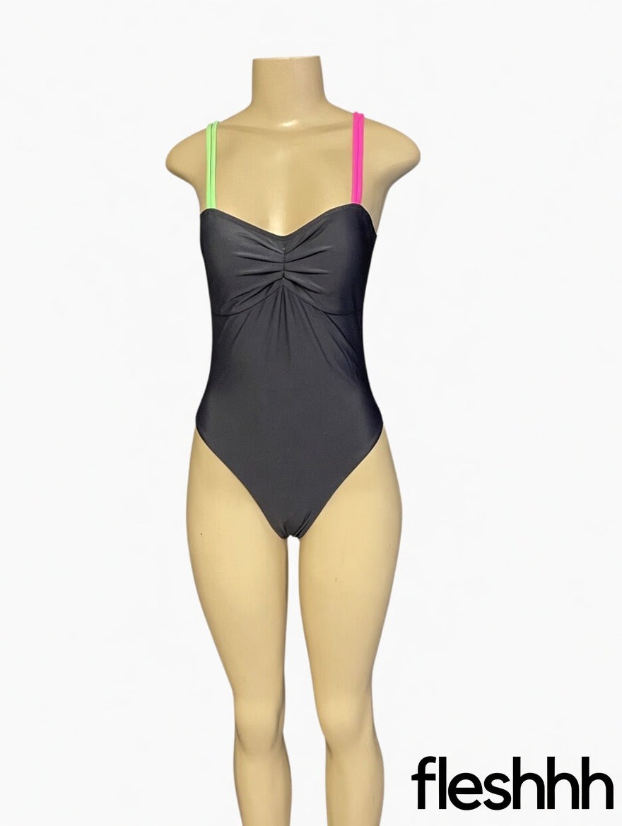 Neon Strap Ruched Bodysuit