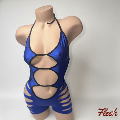 Cobalt Blue Multi-Cutout Halter Romper