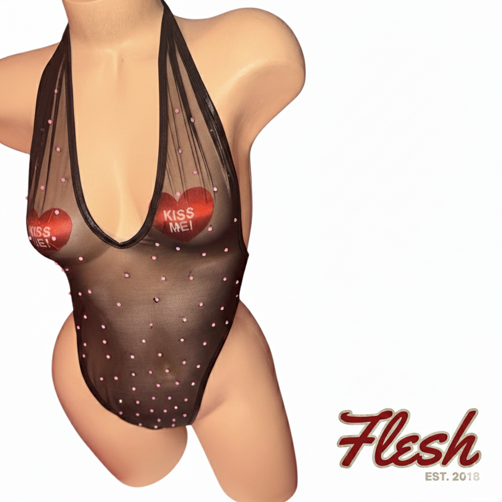 Kiss Me" Sheer Mesh Bodysuit