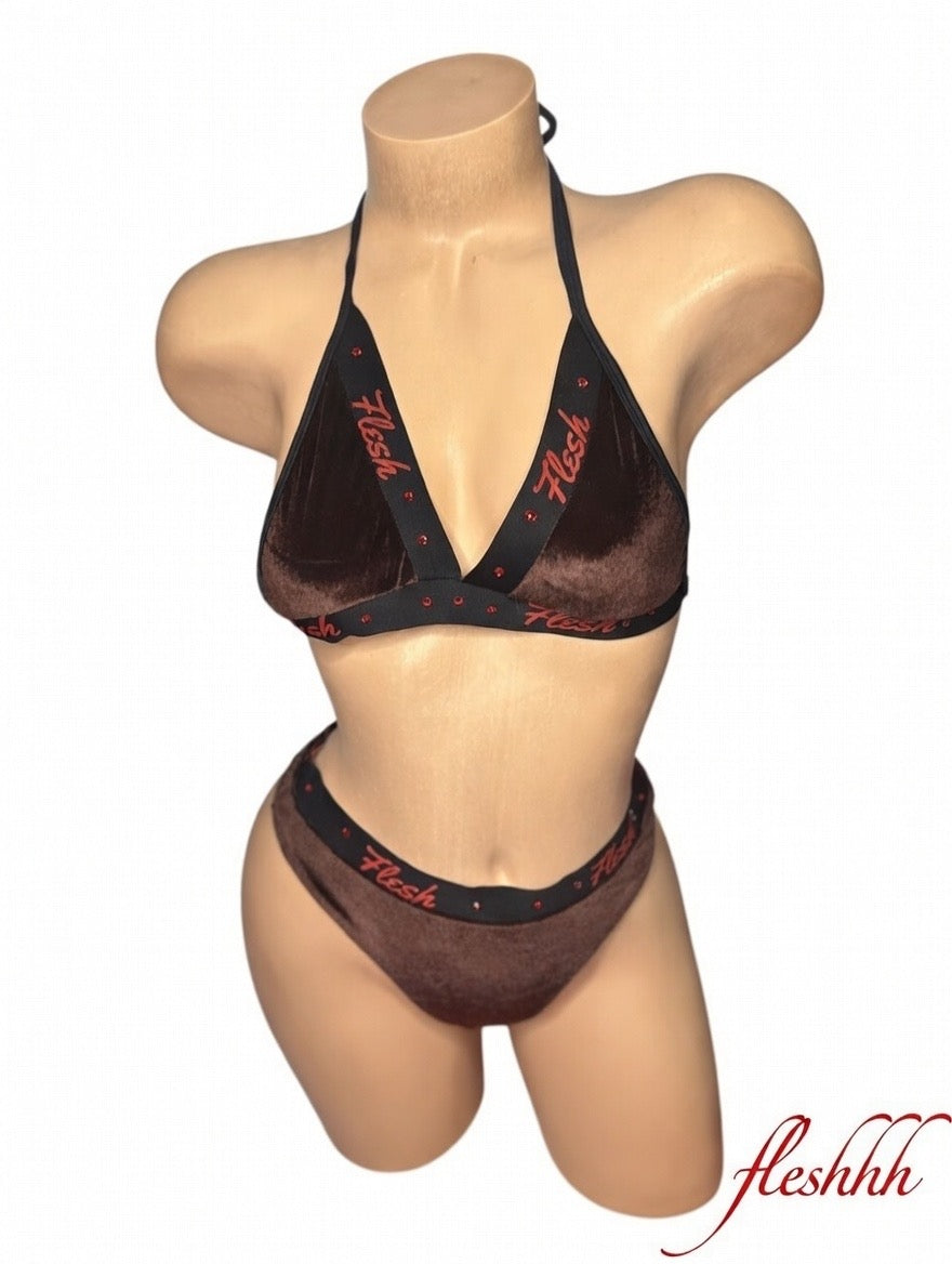 Velvet "Flesh" Rhinestone Halter