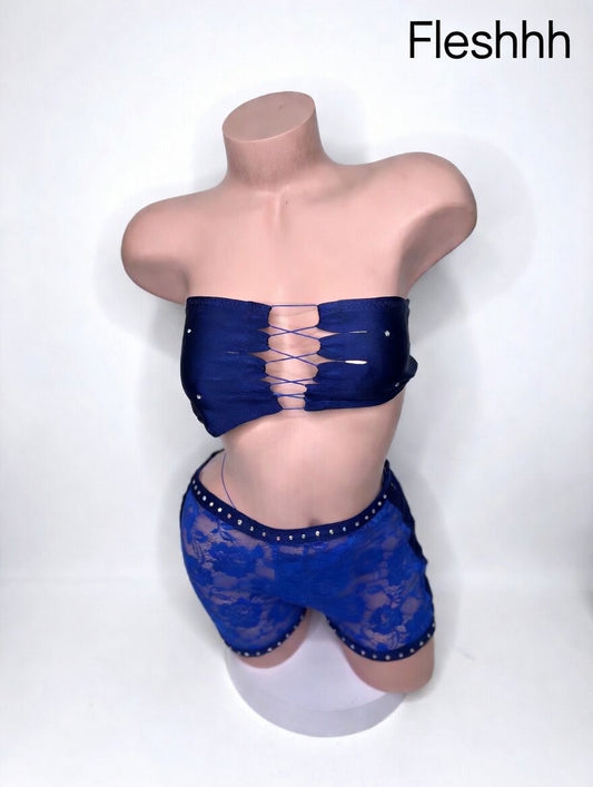 3-Piece Lace & Lattice Set - Royal Blue