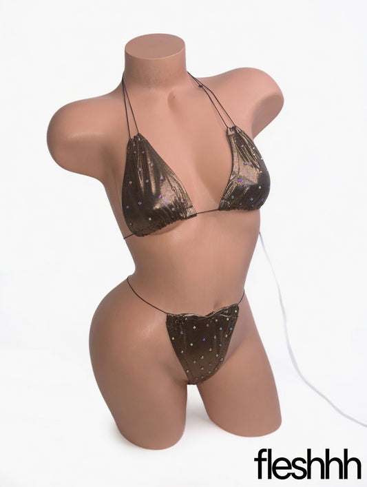 Bronze Galaxy Rhinestone Micro Bikini Set