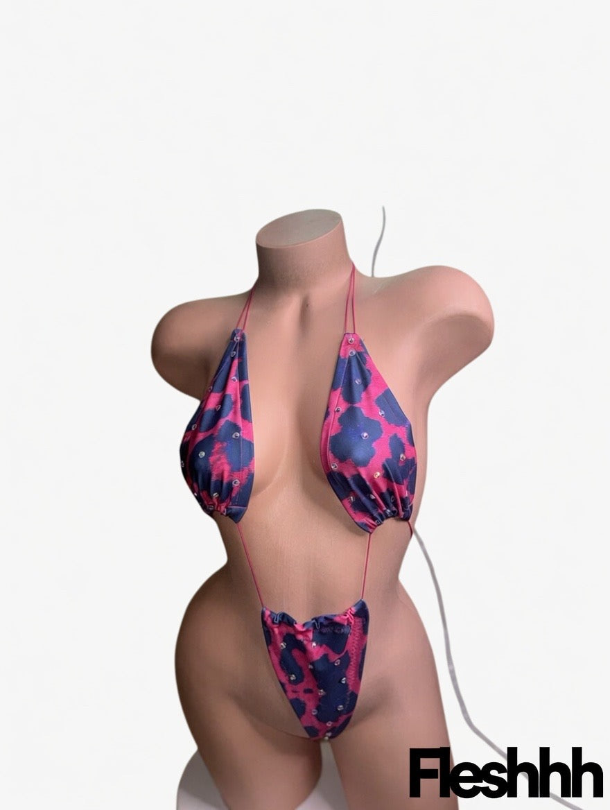 Pink & Navy Rhinestone Micro Monokini