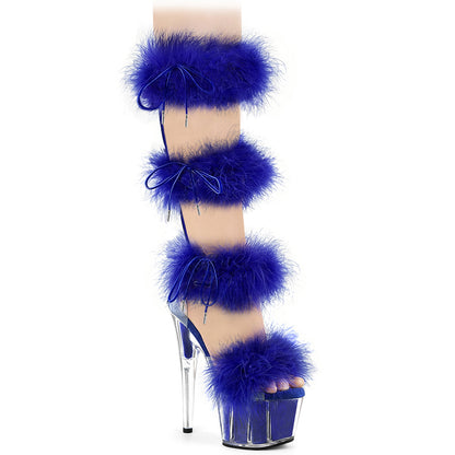 Marabou Feather Strappy Platform Heels