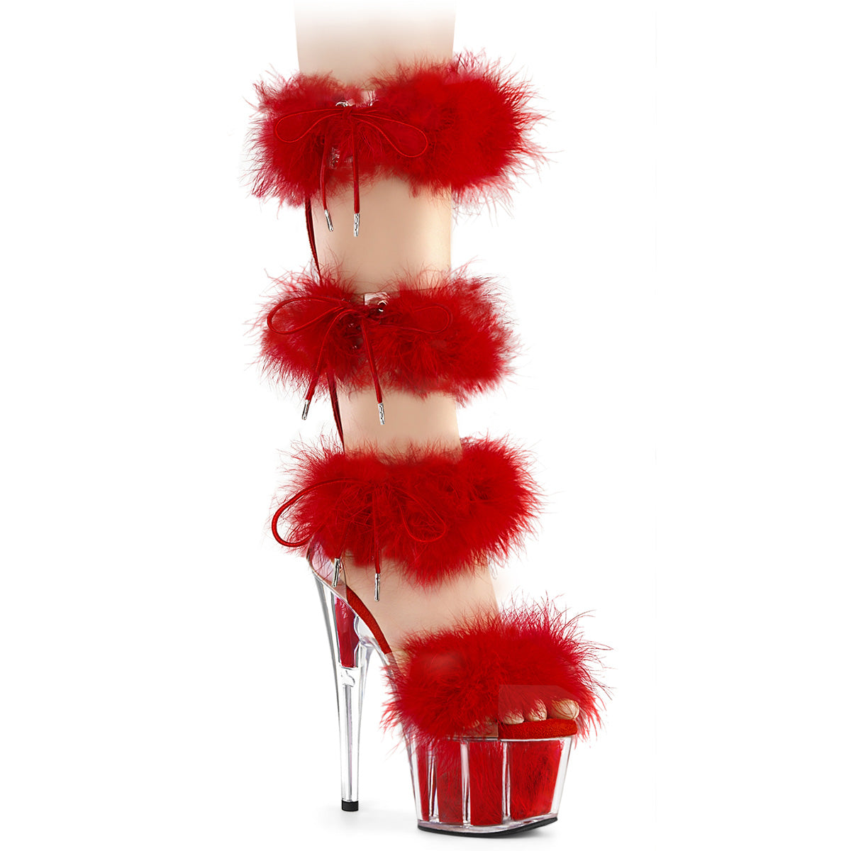 Marabou Feather Strappy Platform Heels