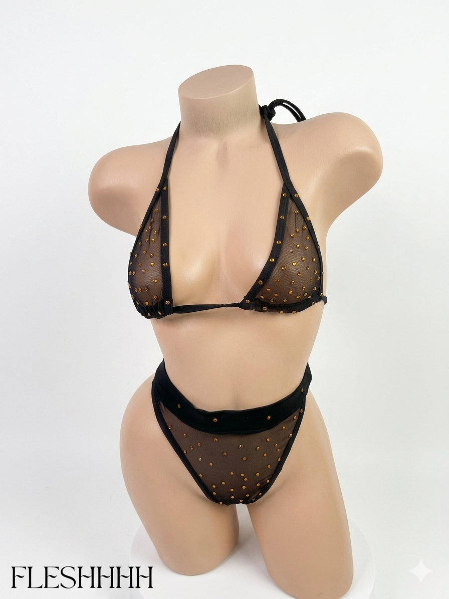 Midnight Ember Studded Mesh Bikini Set