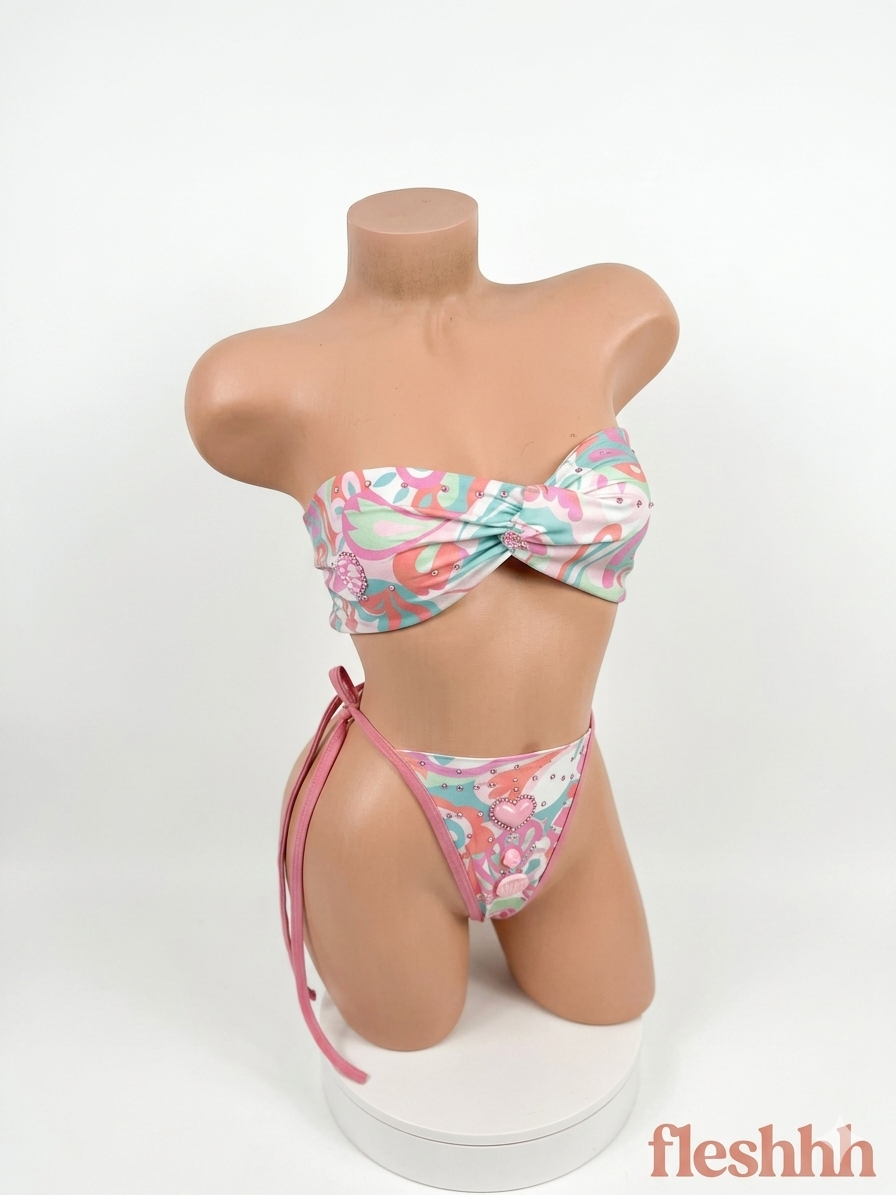Pastel Swirl Rhinestone Bandeau & Tie-Side